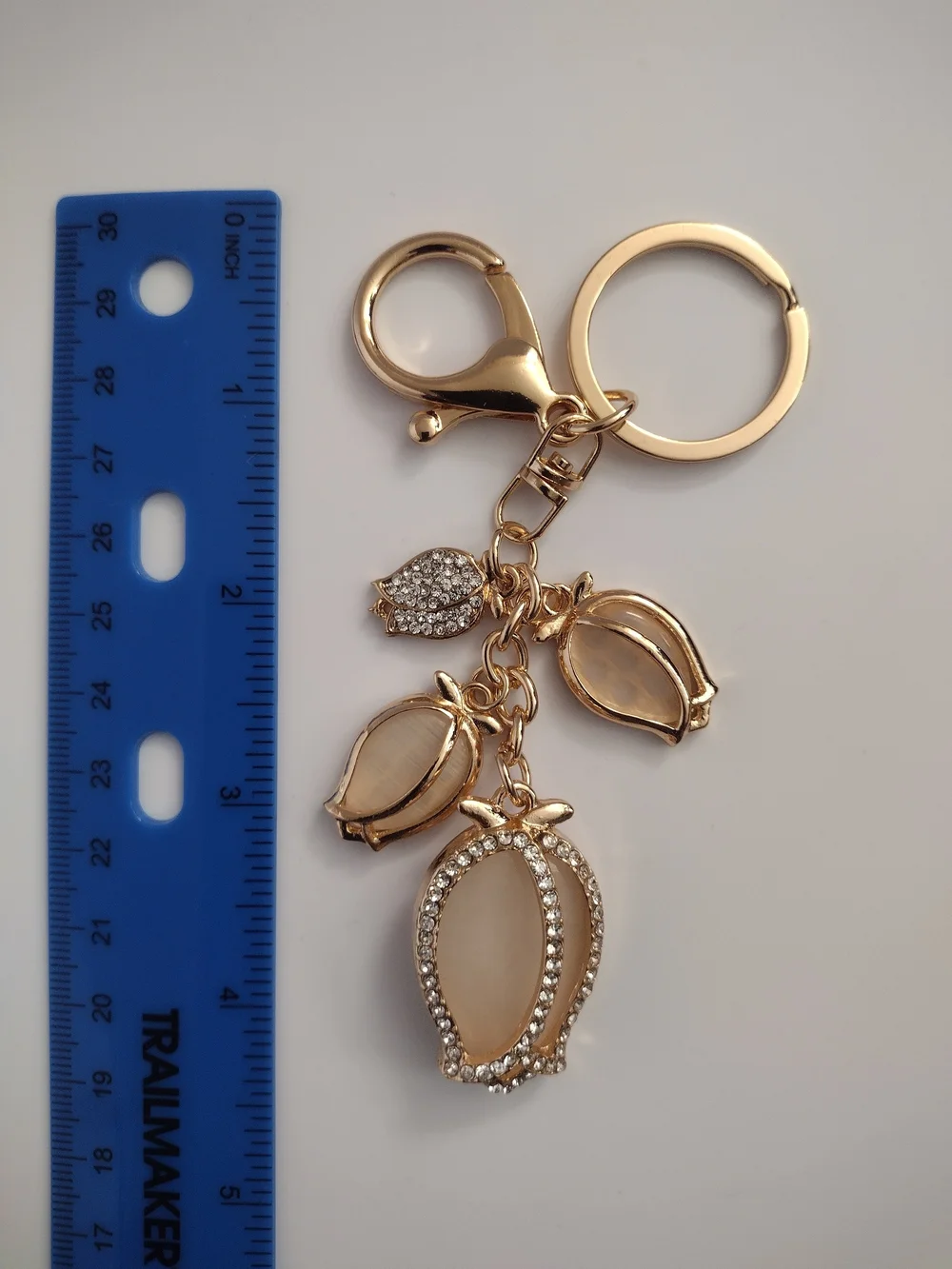 Gold Crystal Leaf Charm Keychain - Pink Accents
